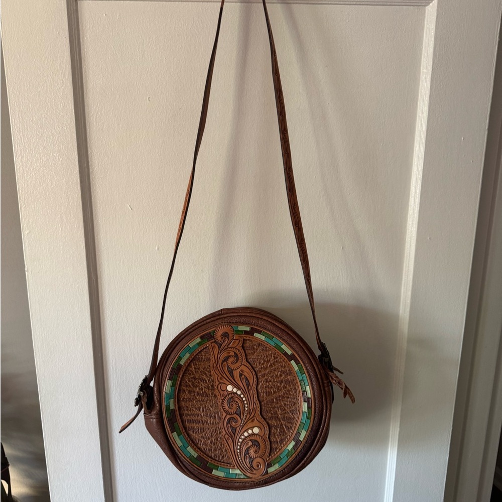 American Darling: Brown Leather Crossbody Bag with Turquoise Accents